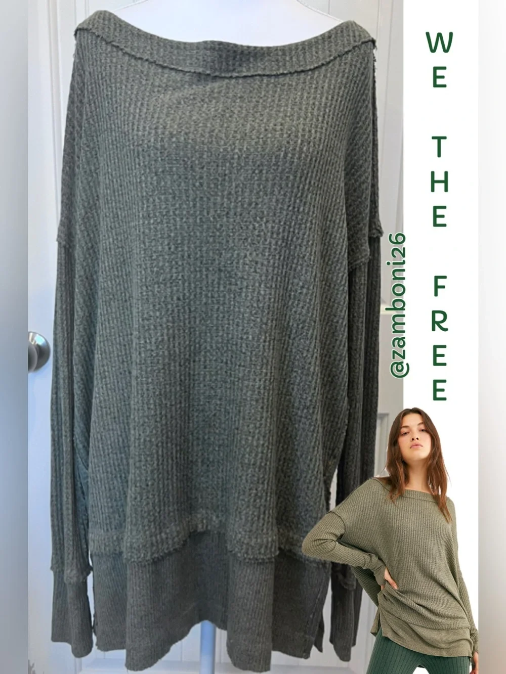 We The Free North Shore Slouchy Cozy Waffle Knit Thermal Thumb Holes Sz Small